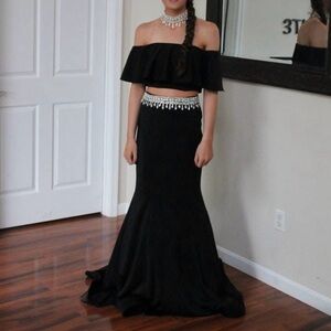 Alyce Paris Black Off-Shoulder Two-Piece Prom Gown